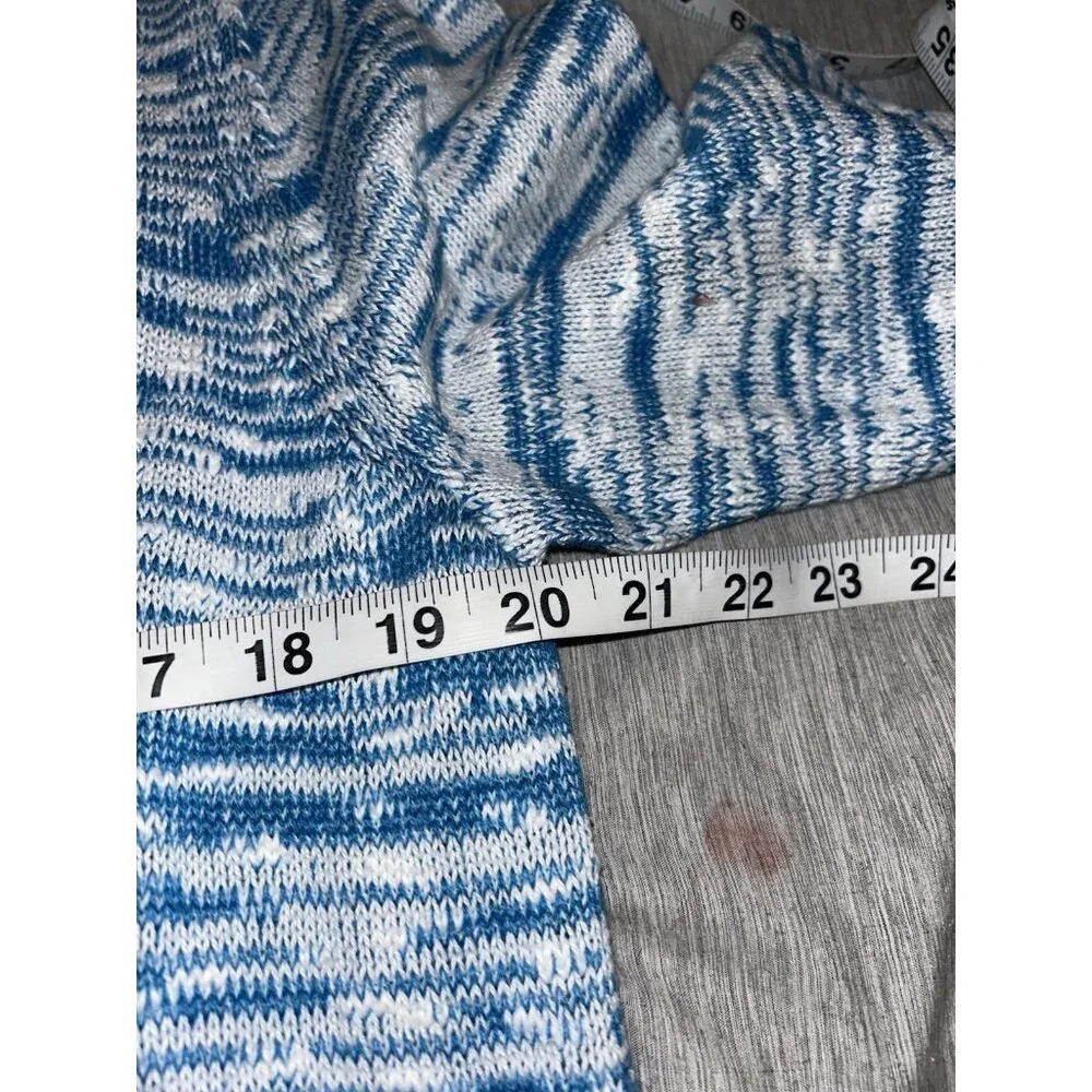 Chicos Blue White Abstract Print Open Knit Long Sleeve Casual Cardigan Size 2